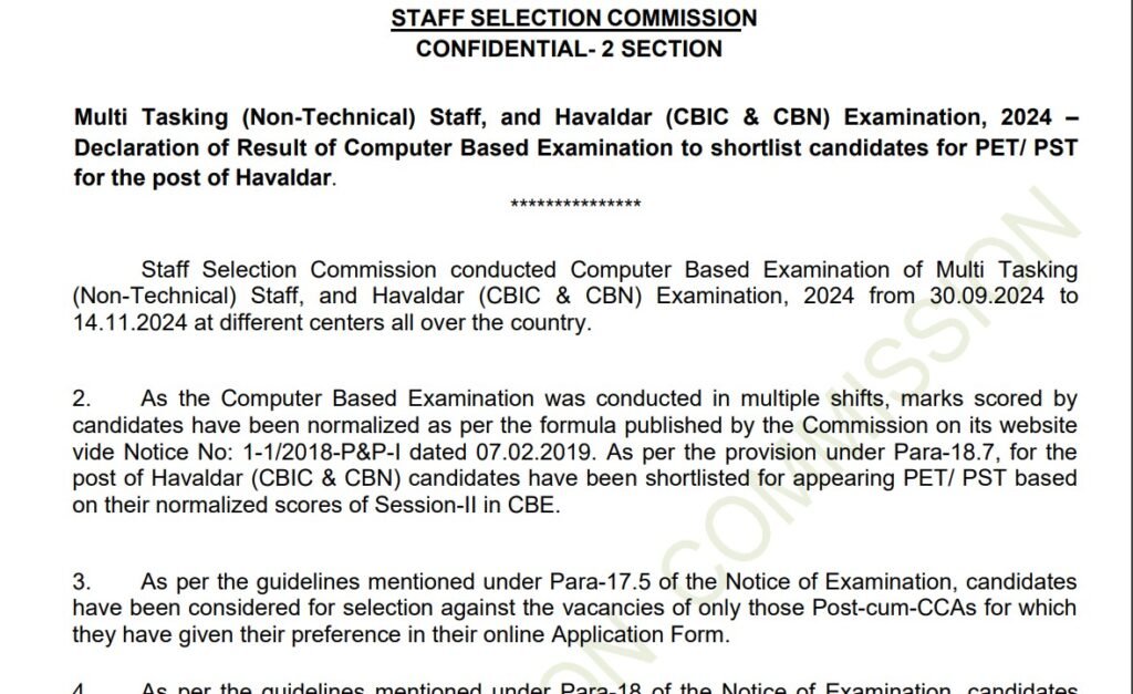 SSC MTS Result 2024