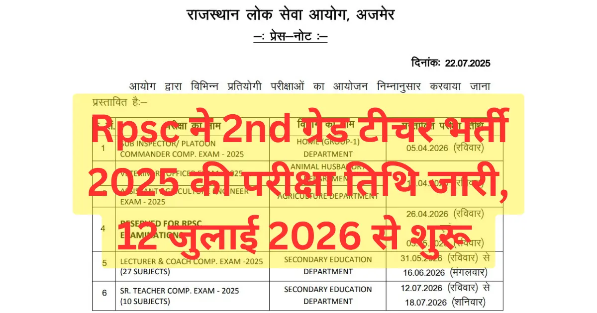 RPSC ने 2nd Grade Exam Date 2026 को जारी कर दिया है, जानिए कब होगी परीक्षा